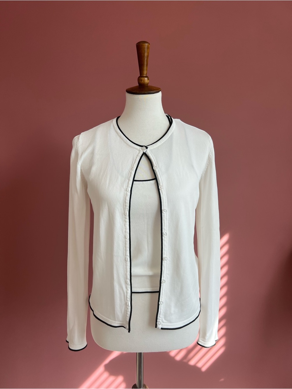 Zara Quiet Luxury Twinset | Parisian Chic White & Black Contrast Trim